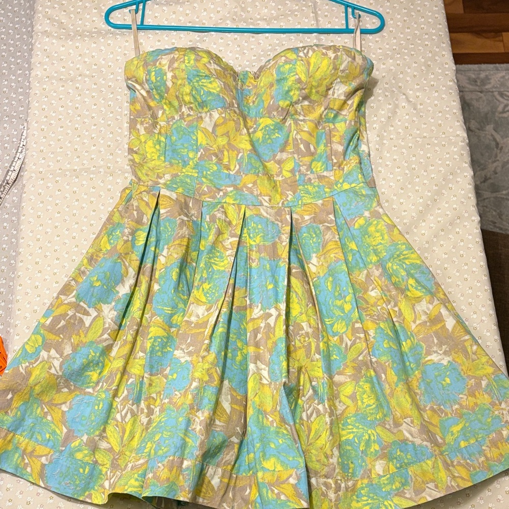 Jessica Simpson Strapless Dress - Blue and Yellow Floral